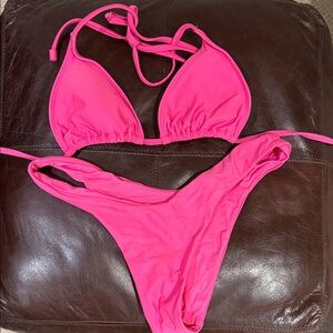 Blackbough Hot Pink Triangle String Bikini Set
